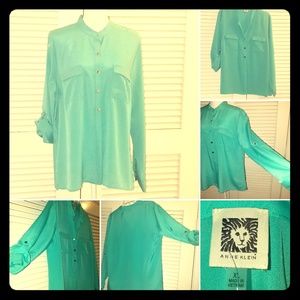 SOLD!!!: Anne Klein Teal Rolled Sleeve Top, Size:XL